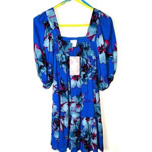Band Of The Free Womens Floral Smocked Babydoll Dress XS Blue & Pink Viscose